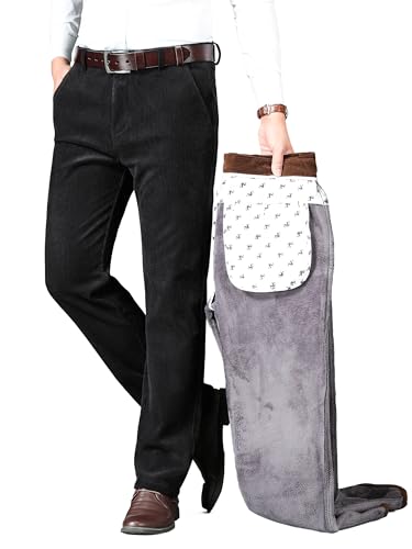 ziilay Cordhose Herren Winter Gefüttert mit Super-Soft Fleece Futter Stretch Kord Anzughose Kordhose Schneehose 8209hBK33W32L von ziilay