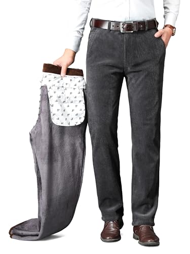 ziilay Cordhose Herren Winter Gefüttert mit Super-Soft Fleece Futter Stretch Kord Anzughose Kordhose Schneehose 8209hDGY35W32L von ziilay