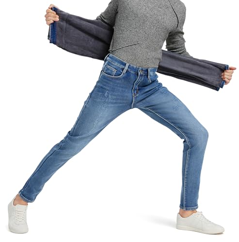 ziilay Herren Tapered Thermojeans mit Fleece gefüttert Zerrissene Winterhose Destroyed Denim Jeanshose Herbst Winter 801SXBL 34W30L von ziilay
