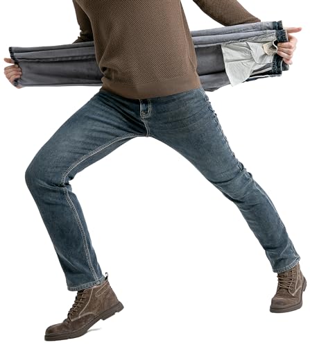 ziilay Thermojeans Slim Fit Herren Thermohose Schneehose gefütterte Winterhose Jeans mit Fleece 1213rBLGY 34W30L von ziilay