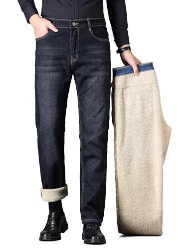 ziilay Verdickte Lammfleece Thermojeans Herren Thermohose Schneehose Teddyfleece gefütterte Winterhose Stretch 8315hFGBK38W32L von ziilay