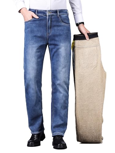 ziilay Verdickte Lammfleece Thermojeans Herren Thermohose Schneehose Teddyfleece gefütterte Winterhose Stretch 8316hSXBL36W30L von ziilay