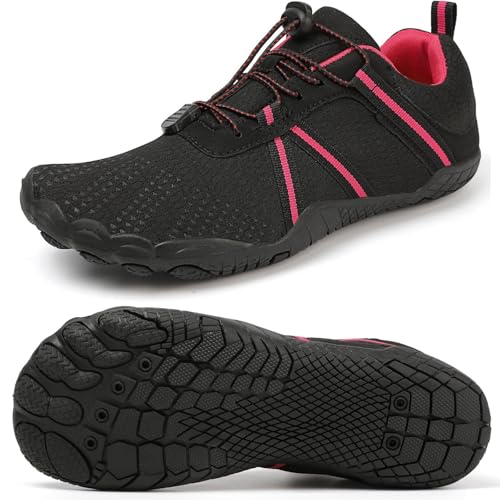 Barfußschuhe Damen Barfussschuhe Herren Zehenschuhe Barfuß Fitnessschuhe Leicht Straßenlaufschuhe Minimalschuhe Barefoot Shoes Dunkle Rose-1 von ziitop