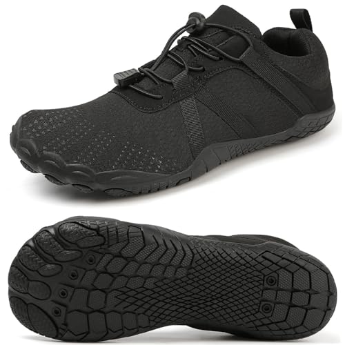 Barfußschuhe Damen Barfussschuhe Herren Zehenschuhe Barfuß Fitnessschuhe Leicht Straßenlaufschuhe Minimalschuhe Barefoot Shoes Schwarz-1 von ziitop