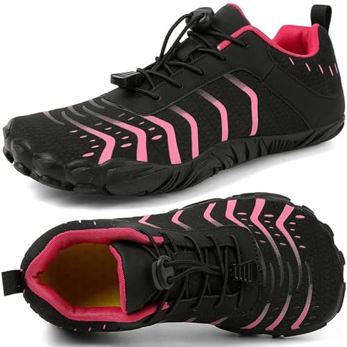 Barfußschuhe Damen Breite Barfussschuhe Traillaufschuhe Weit Five Finger Zehenschuhe Minimalistische Zero-Drop Sohlen Wanderschuhe Fitnessschuhe Komfort Leicht Laufschuhe Unisex(Schwarz Rosa 40EU) von ziitop