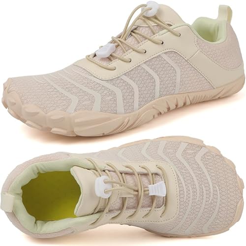 Barfußschuhe Herren Damen Breite Barfussschuhe Traillaufschuhe Weit Five Finger Zehenschuhe Minimalistische Zero-Drop Sohlen Wanderschuhe Fitnessschuhe Komfort Leicht Laufschuhe Unisex(Beige 45EU) von ziitop