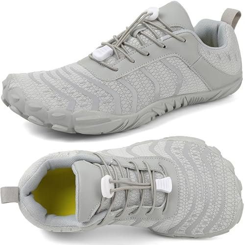 Barfußschuhe Herren Damen Breite Barfussschuhe Traillaufschuhe Weit Five Finger Zehenschuhe Minimalistische Zero-Drop Sohlen Wanderschuhe Fitnessschuhe Komfort Leicht Laufschuhe Unisex(Grau 37EU) von ziitop