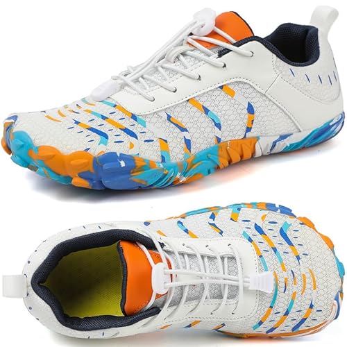 Barfußschuhe Herren Damen Breite Barfussschuhe Traillaufschuhe Weit Five Finger Zehenschuhe Minimalistische Zero-Drop Sohlen Wanderschuhe Fitnessschuhe Komfort Leicht Laufschuhe Unisex(Weiß 46EU) von ziitop