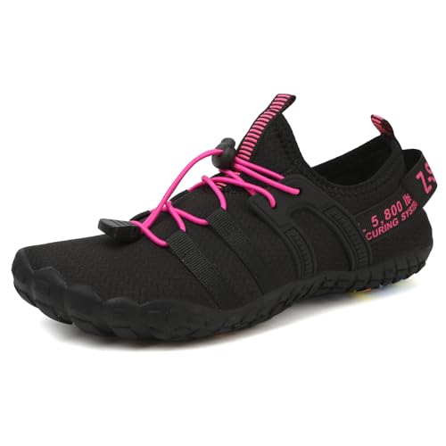 Wasserschuhe für Damen und Herren Barfußschuhe Unisex Badeschuhe Schnell Trocknend Strandschuhe Leicht Fitnessschuhe Weich Surfschuhe Poolschuhe für Tauchen,Surfen,Wandern,Yoga(Schwarz Rosa,36EU) von ziitop