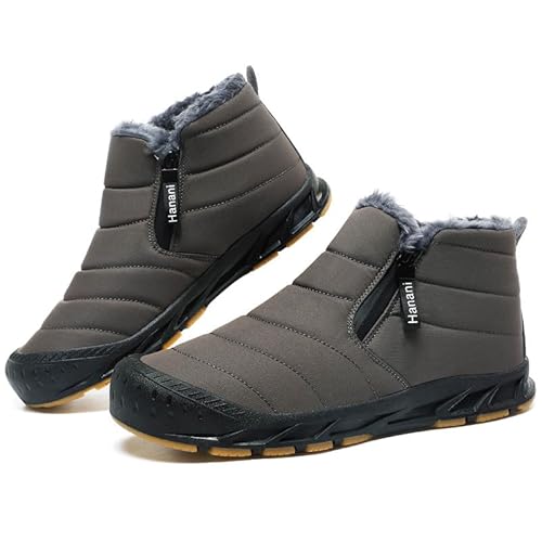 Winterschuhe Herren Warm Gefüttert Schneestiefel Reißverschluss Kurzschaft Stiefel Flach Winter Outdoor Boots Bequem Rutschfeste Winterstiefel Dunkelbraun 42 EU von ziitop