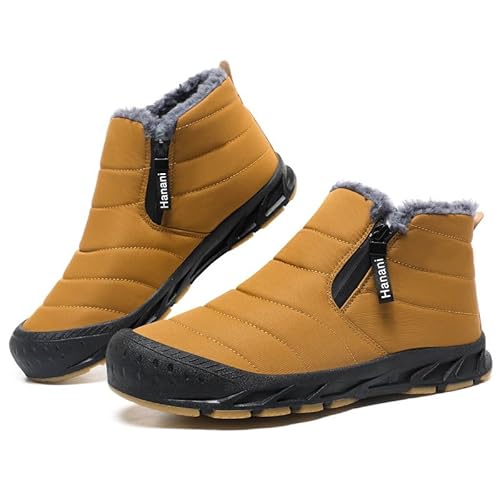 Winterschuhe Herren Warm Gefüttert Schneestiefel Reißverschluss Kurzschaft Stiefel Flach Winter Outdoor Boots Bequem Rutschfeste Winterstiefel Gelb 44 EU von ziitop