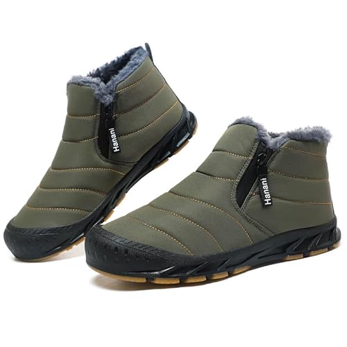 Winterschuhe Herren Warm Gefüttert Schneestiefel Reißverschluss Kurzschaft Stiefel Flach Winter Outdoor Boots Bequem Rutschfeste Winterstiefel Grün 45 EU von ziitop