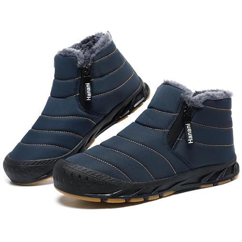 Winterschuhe Herren Warm Gefüttert Schneestiefel Reißverschluss Kurzschaft Stiefel Flach Winter Outdoor Boots Bequem Rutschfeste Winterstiefel Marine 45 EU von ziitop