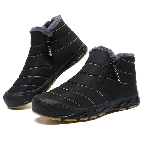 Winterschuhe Herren Warm Gefüttert Schneestiefel Reißverschluss Kurzschaft Stiefel Flach Winter Outdoor Boots Bequem Rutschfeste Winterstiefel Schwarz 42 EU von ziitop