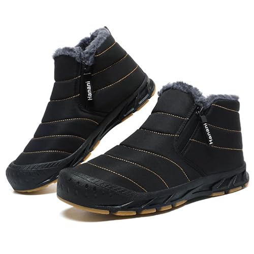 Winterschuhe Herren Warm Gefüttert Schneestiefel Reißverschluss Kurzschaft Stiefel Flach Winter Outdoor Boots Bequem Rutschfeste Winterstiefel Schwarz 45 EU von ziitop