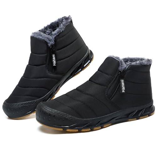 Winterschuhe Herren Warm Gefüttert Schneestiefel Reißverschluss Kurzschaft Stiefel Flach Winter Outdoor Boots Bequem Rutschfeste Winterstiefel Volles Schwarz 39 EU von ziitop