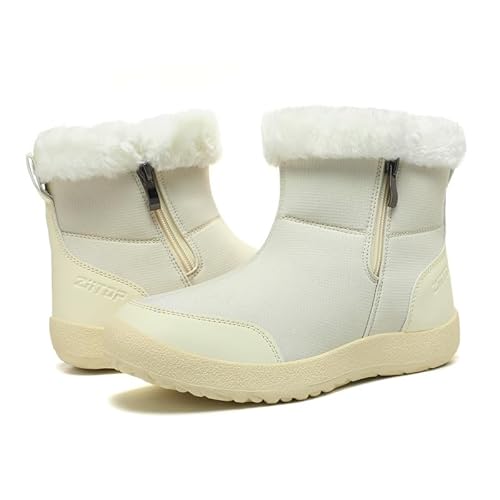 Winterstiefel Damen Wasserdicht Warm Winterschuhe Plush Gefütterte Schneestiefel Winter Kurzschaft Rutschfeste Stiefel Boots Flach Reisweiß 41 EU von ziitop