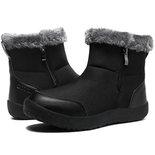 Winterstiefel Damen Wasserdicht Warm Winterschuhe Plush Gefütterte Schneestiefel Winter Kurzschaft Rutschfeste Stiefel Boots Flach Schwarz 39 EU von ziitop