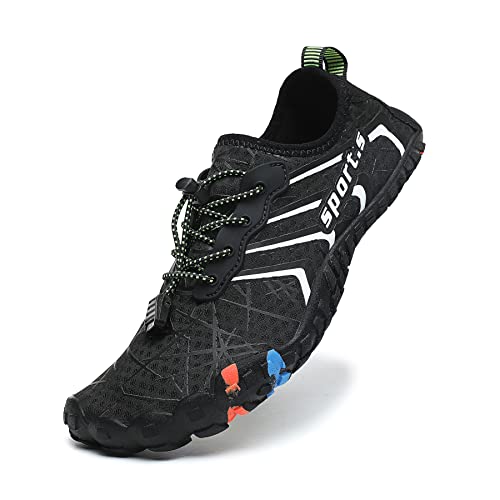 ziitop Badeschuhe Damen Herren Strandschuhe Schnell Trocknend Wasserschuhe Drainagelöcher Strand Schwimmschuhe Unisex Barfußschuhe für Kajakfahren Studio Traillauf Wandern(EU35 Schwarz) von ziitop