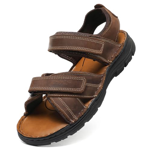 ziitop Herren Leder Sandalen Outdoor Trekkingsandalen Sommer Männer rutschfeste Leichte Trekkingschuhe Verstellbare Beach Sandalen dunkelbraun 41 EU von ziitop