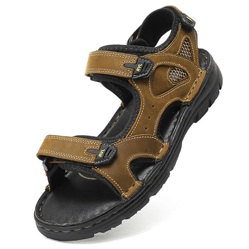 ziitop Sandalen Herren Leder Sandalen Outdoor Strand Trekkingsandalen Sommer Männer rutschfeste Leichte Trekkingschuhe Verstellbare mit Klettverschluss Beach Sandalen von ziitop