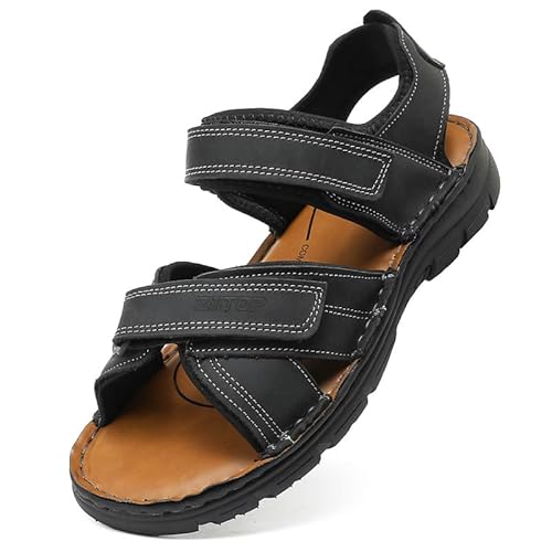 ziitop Sandalen Herren Leder Sandalen Outdoor Strand Trekkingsandalen Sommer Männer rutschfeste Leichte Trekkingschuhe Verstellbare mit Klettverschluss Beach Sandalen von ziitop