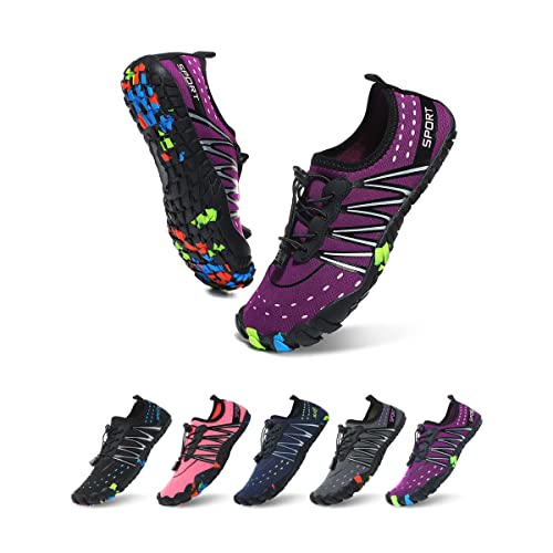 ziitop Wasserschuhe Herren Strandschuhe Damen Schwimmschuhe Unisex Schnell Trocknend Aquaschuhe rutschfest Surfschuhe Barfuß Badeschuhe für Gehen,Yoga,Bootfahren(Violett,EU42) von ziitop