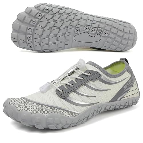 Barfußschuhe Herren Wasserschuhe Damen Barfußschuhe Damen Wasserschuhe Herren Aquaschuhe Damen Strandschuhe Schnell Trocknen Surfschuhe Schwimmschuhe für Beach Pool Surfen Yoga(Grau Weiße 37EU) von ziitop