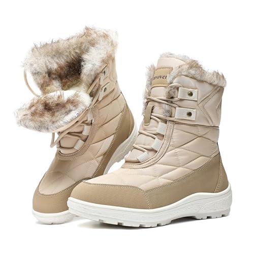 ziitop Winterstiefel Damen Warm Gefütterte Schneestiefel Schnürsenkel Rutschfeste Winterschuhe Arbeiten Camping Stiefel Outdoor Trekking Wanderschuhe Beige 36 EU von ziitop