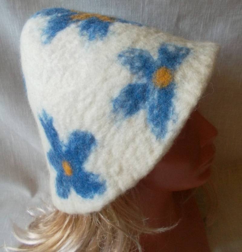 Sauna Damen Hut Gefilzte Handgemachte Bademütze Wolle Wasserblumen von zinafelt