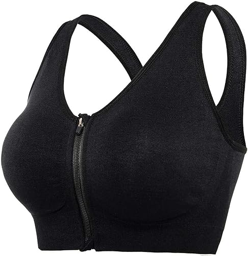 Damen-Push-up-Sport-BH mit Reißverschluss, kabellos, gepolstert, Fitnessstudio, Fitness, Laufen, Yoga-BH (Color : Black, Size : L) von zinhsq