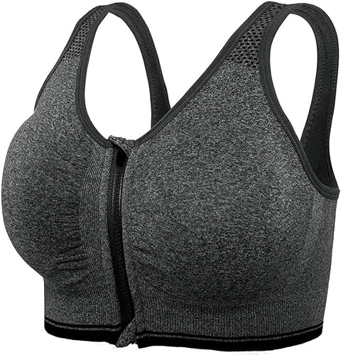 Damen-Push-up-Sport-BH mit Reißverschluss, kabellos, gepolstert, Fitnessstudio, Fitness, Laufen, Yoga-BH (Color : Gray, Size : L) von zinhsq