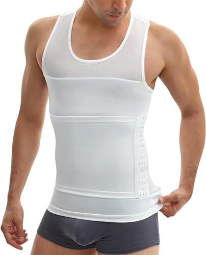 Herren Shaping Vest Tight Vest Kompressionsshirt Tummy Control Unterwäsche (Color : White, Size : S) von zinhsq