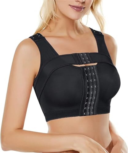 Korrigierender kabelloser BH for Damen mit postoperativem Frontverschluss – Kompressions-BH mit verstellbaren Trägern – Nahtloser Schlaf-BH (Color : Black, Size : M) von zinhsq