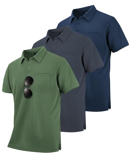 zitysport 3er Pack Poloshirts Herren Kurzarm Golf Polohemd Schnelltrocknend Atmungsaktives Herren Regular Fit Shirts Work Polo Shirts Männer Sommer Sport Tshirt Männer(Grau Grün Marineblau L) von zitysport