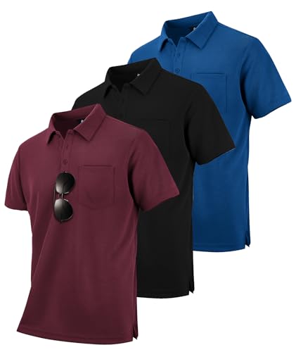 zitysport 3er Pack Poloshirts Herren Kurzarm Golf Polohemd Schnelltrocknend Atmungsaktives Herren Regular Fit Shirts Work Polo Shirts Männer Sommer Sport Tshirt Männer(Schwarz Weinrot Blau XL) von zitysport