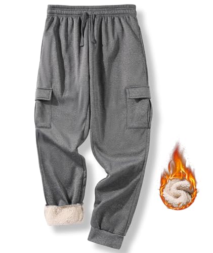 zitysport Fleecehose Herren Jogginghose Gefütterte Warm Sporthose mit Taschen Sweathose Baumwolle mit Sherpa Dicke Thermo Loungehose für Winter Herren Sporthermo Männer (S-Dunkelgrau) von zitysport