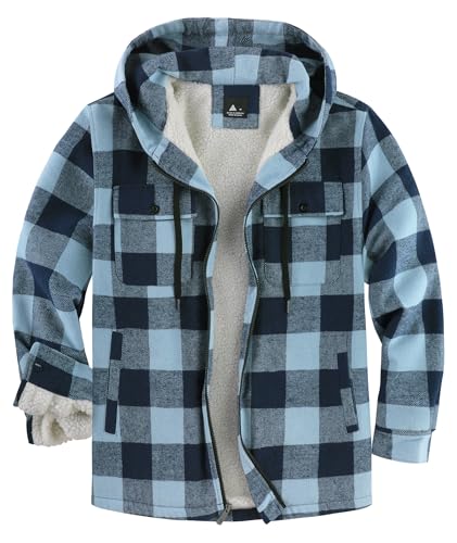 zitysport Hemdjacke Herren Hemd Sherpa Fleece Kariert Gefüttert Kapuzenpullover Fleecefutter Mantel Winter Jacke mit Taschen Flanellhemd Kariertes Männer Sweatjacke mit Kapuze(Hellgrün 2XL) von zitysport