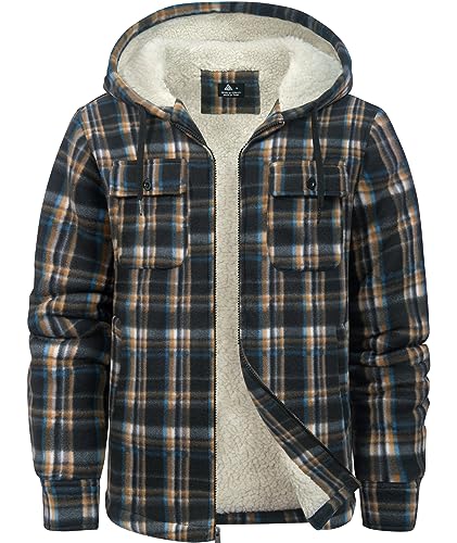 zitysport Hemdjacke Herren Hemd Sherpa Fleece Kariert Gefüttert Kapuzenpullover Fleecefutter Mantel Winter Jacke mit Taschen Flanellhemd Kariertes Männer Sweatjacke mit Kapuze von zitysport