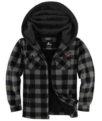zitysport Hemdjacke Jungen Verdicken Hoodie Karierts Jacke Kinder mit Reißverschluss Warm Flanelljacke Junge Sweatjacke Outdoor Hoodie Gefütterte Winter Jacken für Jungs mit Tasche(M Dunkelgrün) von zitysport