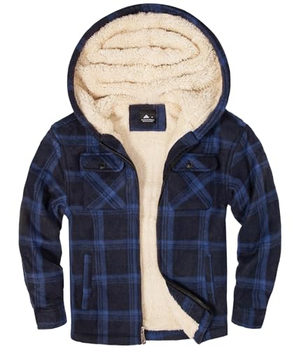 zitysport Hemdjacke Jungen Verdicken Hoodie Karierts Jacke Kinder mit Reißverschluss Warm Flanelljacke Jungen Sweatjacke Outdoor Hoodie Gefütterte Winter Jacken für Junge mit Tasche(Marineblau S) von zitysport