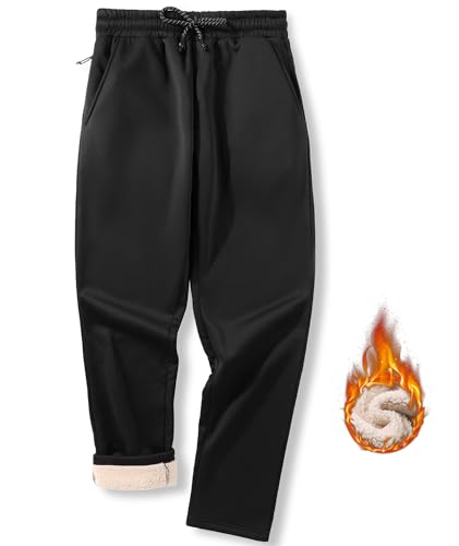 zitysport Herren Jogging Hose Warm Winter Fleece Hosen Kordelzug Sporthosen Gefüttert Sweatpants mit Taschen Fleece Sweathose Trainingshose für Männer(2XL-Schwar) von zitysport