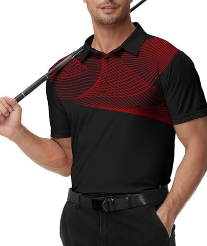 zitysport Herren Poloshirt Kurzarm Atmungsaktives Golf Polo Shirt Männer Sommer Polohemd Knopfleiste Shirts Casual Sport Basic Regular Fit T-Shirt(Schwarz Rot-M) von zitysport