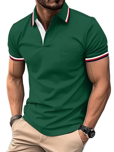 zitysport Herren Poloshirt Kurzarm Atmungsaktives Golf Polo Shirt Männer mit Brusttasche Sommer Polohemd Männer Shirts Casual T-Shirt Slim Fit Sport(Dnkelgrün-3XL) von zitysport