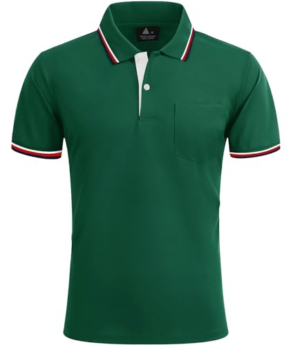 zitysport Herren Poloshirt Kurzarm Atmungsaktives Golf Polo Shirt Männer mit Brusttasche Sommer Polohemd Männer Shirts Casual T-Shirt Slim Fit Sport(Dnkelgrün-M) von zitysport