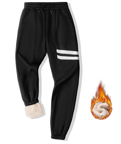 zitysport Fleecehose Herren Gefütterte Jogginghose Warm Sweatpants Jogger Trainingshosen Sherpa Gefüttert Warme Männer Sweathose Baumwolle Rerular Fit Fleecehose mit Taschen(XL-Schwar) von zitysport