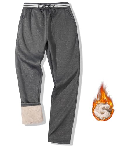 zitysport Fleecehose Herren Jogginghose Gefütterte Warm Sporthose mit Taschen Sweathose Baumwolle mit Sherpa Dicke Thermo Loungehose für Winter Herren Sporthermo Männer(L-Dunkelgrau) von zitysport