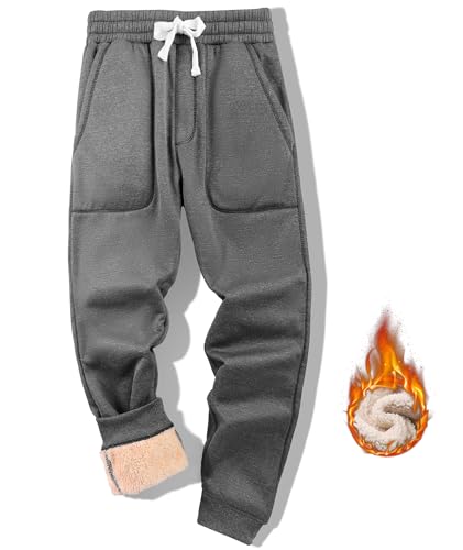 zitysport Thermo Männer Gefütterte Joggerhosen Warme Fleecehose Gefütterte Sporthose mit Taschen Sweathose Baumwolle mit Sherpa Trainingshose Dicke Thermo Sweatpants für Winter(XL-Dunkelgrau) von zitysport