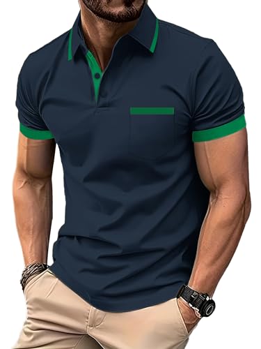 zitysport Polo Herren Shirt Kurzarm Funkshion Atmungsaktives T Shirt Männer Sommer Golf Polo mit Brusttasche Polohemd Shirts Business Casual Sport Slim Fit(Marineblau-M) von zitysport