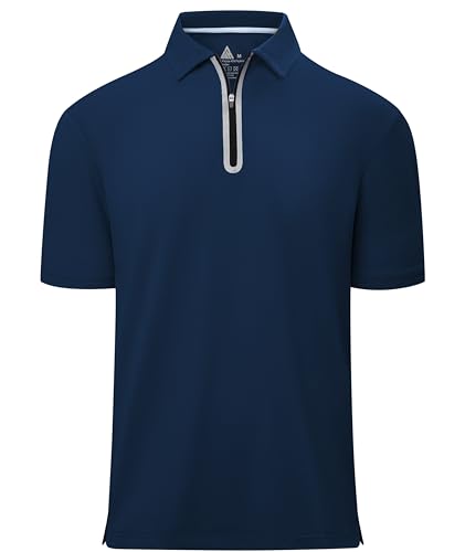 zitysport Polo Shirt Herren Slim Fit Poloshirt Männer Atmungsaktives Golf Lässig Polohemd Outdoor Sport Tshirt Schnelltrocknend mit Reißverschluss Casual Polo Shirts Männer Summer Golf(Marineblau-L) von zitysport